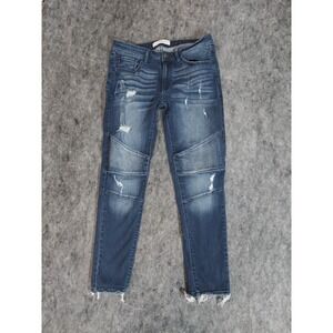 Kancan Jeans Womens 9/28 Blue Moto Raw Hem Distressed Skater Ankle Whiskered